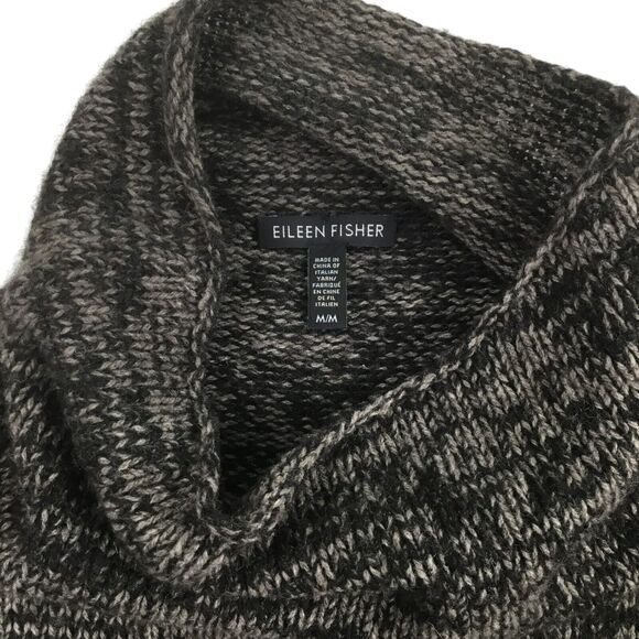 Eileen Fisher Sweater Size M Yak Merino Wool Brown Marl Funnel Neck Boxy Cropped - Picture 12 of 14